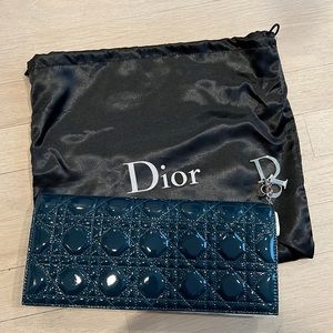 Authentic Christian Dior blue patent clutch bag with silver chain. Never worn